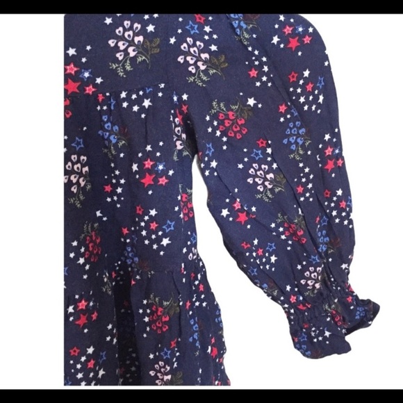 MARKS & SPENCER M&S Kids Floral/Star Dress With Long Sleeves Navy Blue Girl 3-4Y - Picture 5 of 7